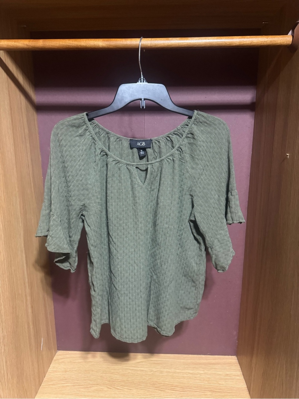 AGB Olive Green Textured Flutter Sleeve Blouse Size XL